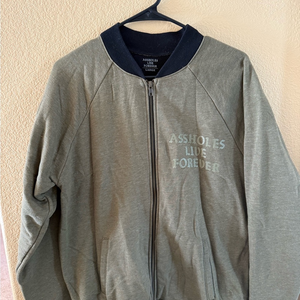 Large Assholes Live Forever Olive Green Bomber Jacket